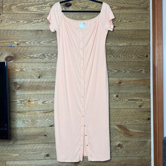 Privacy Please Rue dress Midi Dress Peach Scoop Neck Short Sleeve Size XL - Picture 2 of 6